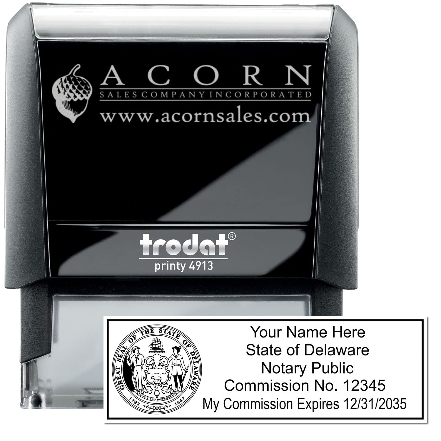 Self Inking Delaware Notary Stamp, Notary Stamp Delaware, Rectangular Imprint, Sized 7/8" x 2-1/4", Up to 5,000 Impressions, Easy Press and Print Stamping - Image 2