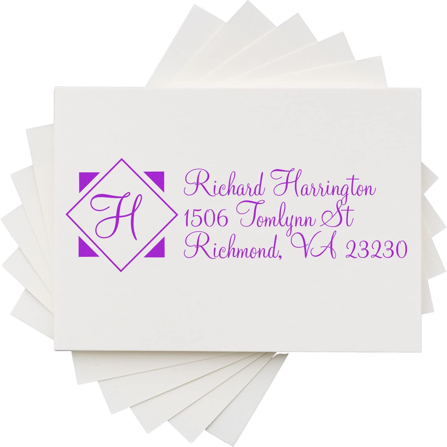 Self-Inking Diamond Monogram Address Stamper, Custom Made Family Address Stamp, Housewarming Gift, Press and Print Stamping, Up to 10,000 Impressions, Re-Inkable, Your Choice of 11 Ink Colors, Size 7/8" x 2-1/4" - Image 5