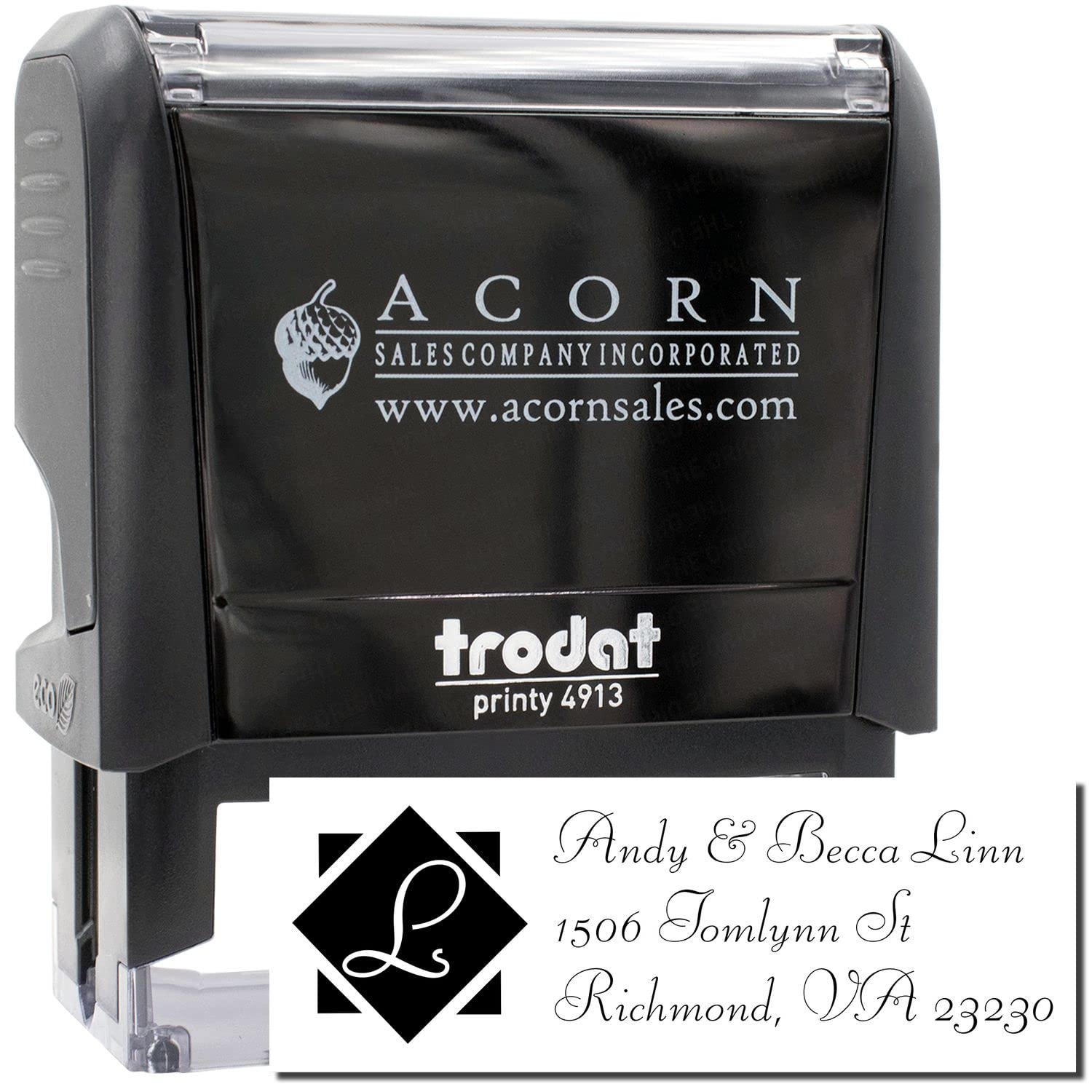Self-Inking Diamond Monogram Profile Address Stamper, Custom Made Business Return Address Stamp, New Home Owner Gift, Press and Print Stamping, Up to 10,000 Impressions, Re-Inkable, Your Choice of 11 Ink Colors, Size 7/8" x 2-1/4" - Image 2