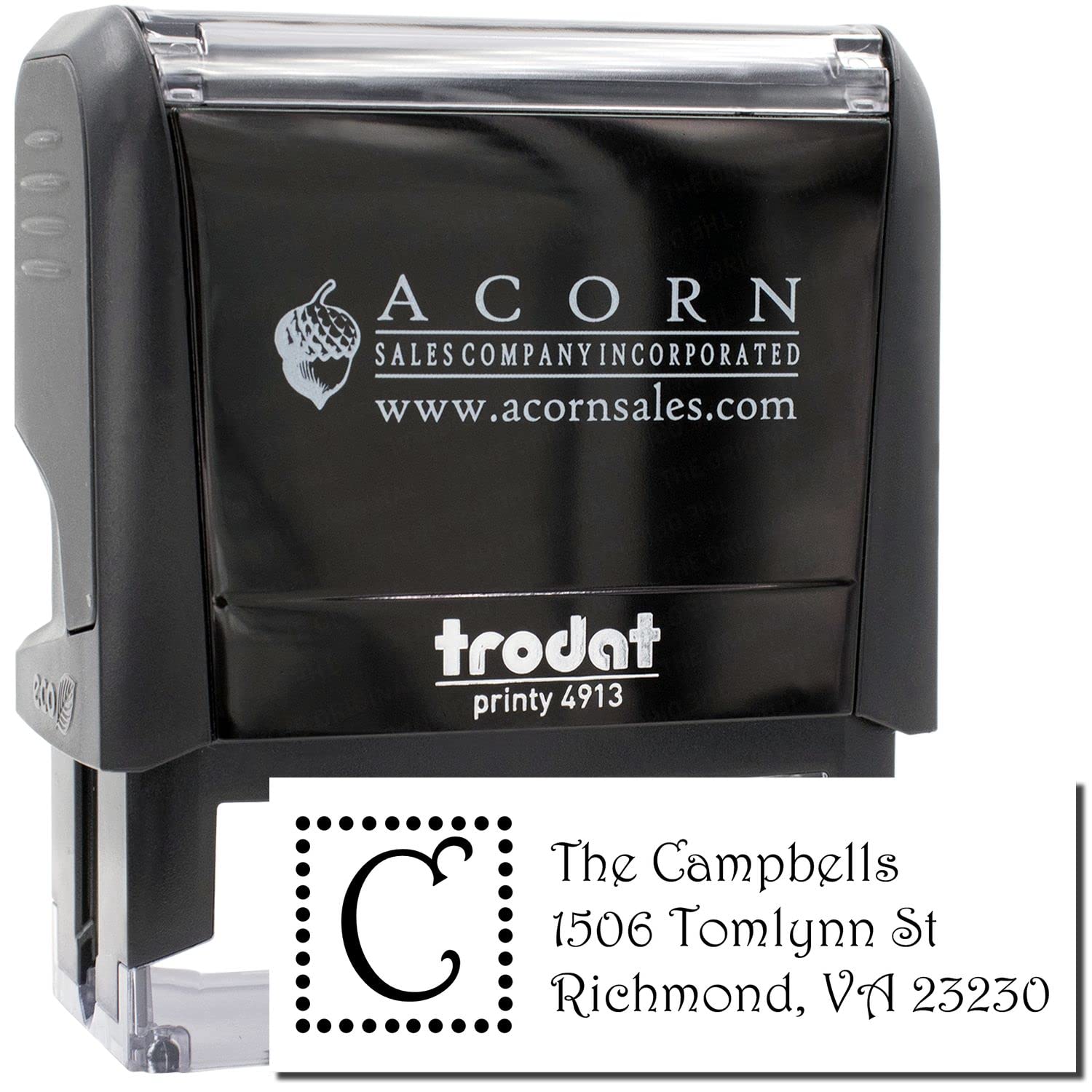 Self-Inking Dots Monogram Address Stamper, Custom Made Name Address Stamp, Great Graduation Gift, Press and Print Stamping, Up to 10,000 Impressions, Re-Inkable, Your Choice of 11 Ink Colors, Size 7/8" x 2-1/4" - Image 2