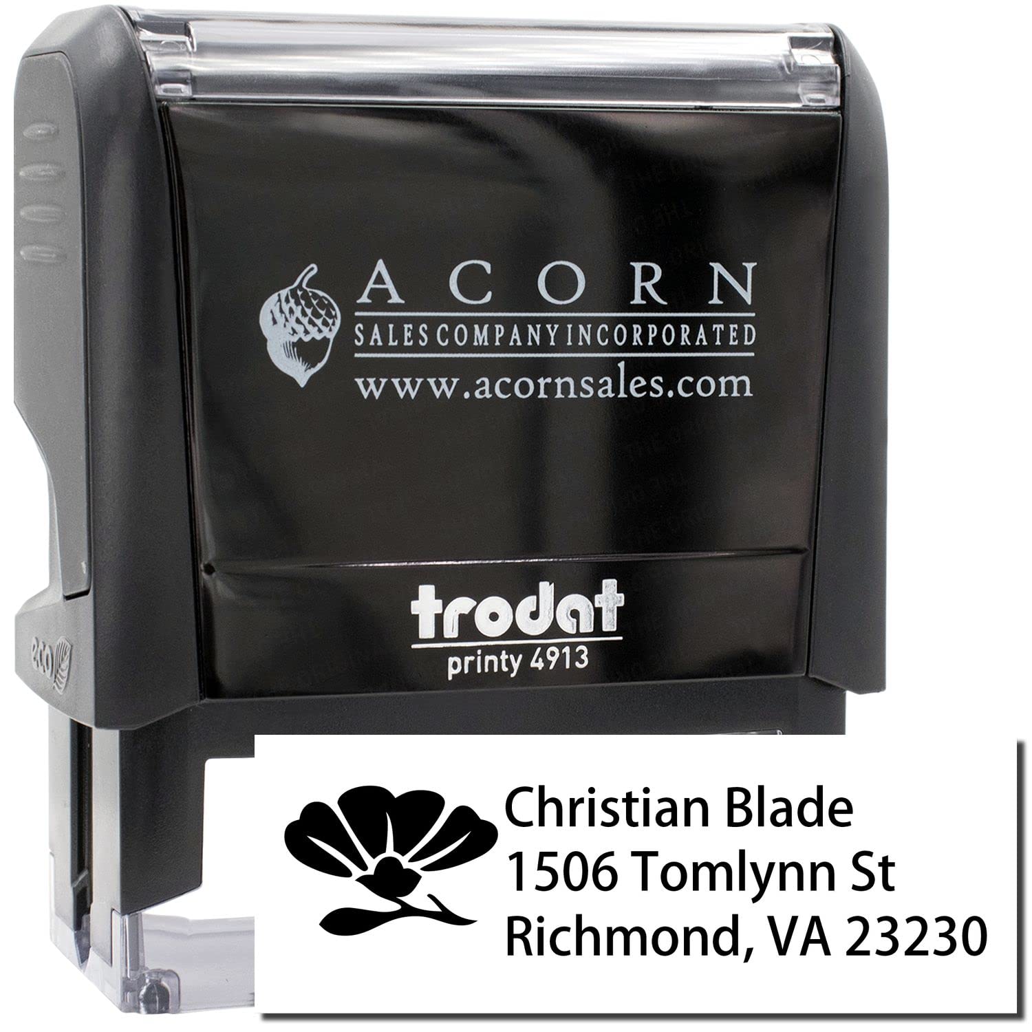 Self-Inking Flower Profile Address Stamper, Custom Made Custom Return Address Stamp, Housewarming Gift, Press and Print Stamping, Up to 10,000 Impressions, Re-Inkable, Your Choice of 11 Ink Colors, Size 7/8" x 2-1/4" - Image 2