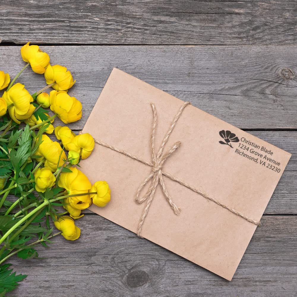 Self-Inking Flower Profile Address Stamper, Custom Made Custom Return Address Stamp, Housewarming Gift, Press and Print Stamping, Up to 10,000 Impressions, Re-Inkable, Your Choice of 11 Ink Colors, Size 7/8" x 2-1/4" - Image 3
