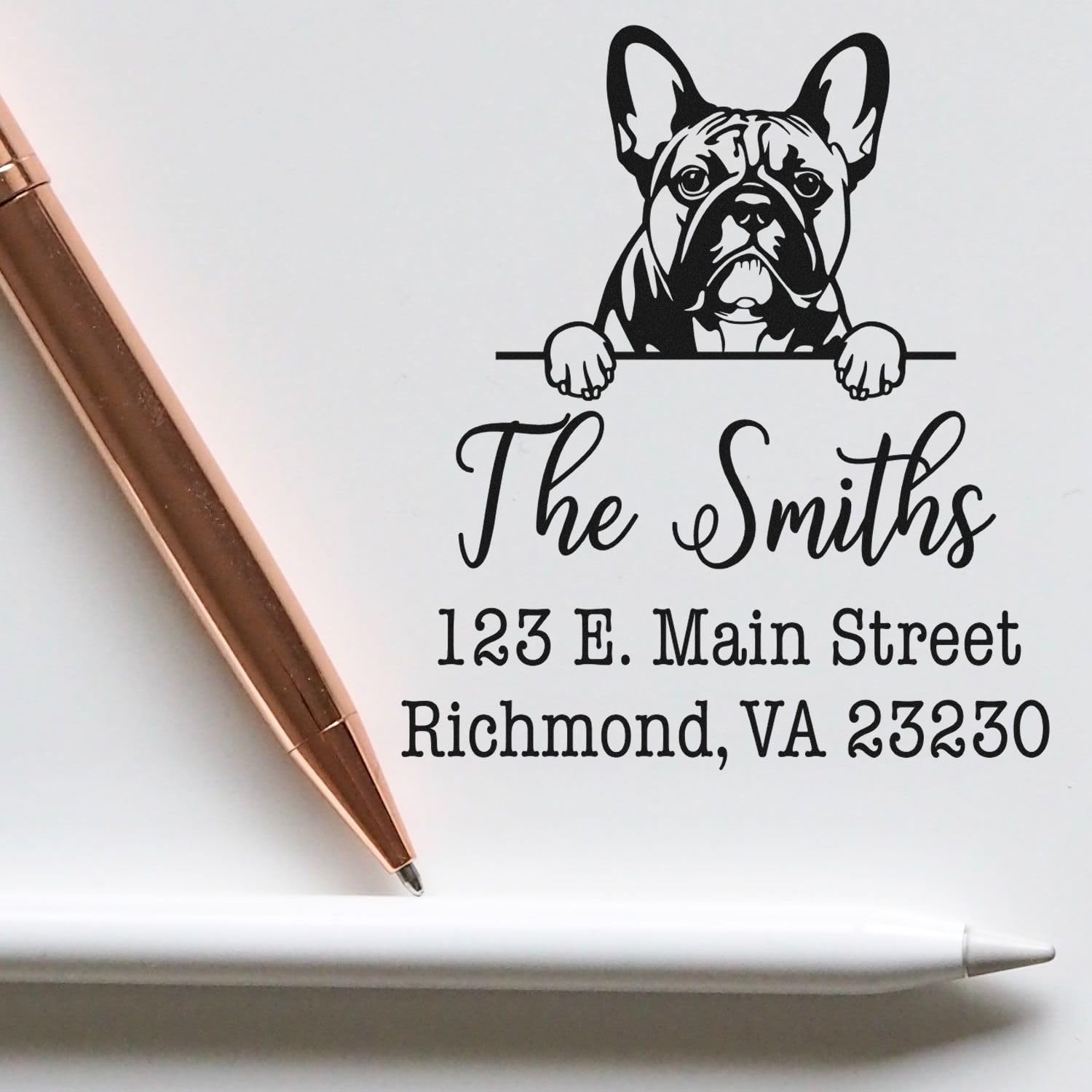Self-Inking French Bulldog Peekaboo Custom Address Stamp, French Bulldog Address Stamp, Available in 11 Ink Colors, Personalized, Size 1-5/8" Square