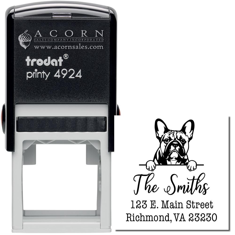 Self-Inking French Bulldog Peekaboo Custom Address Stamp, French Bulldog Address Stamp, Available in 11 Ink Colors, Personalized, Size 1-5/8" Square - Image 2