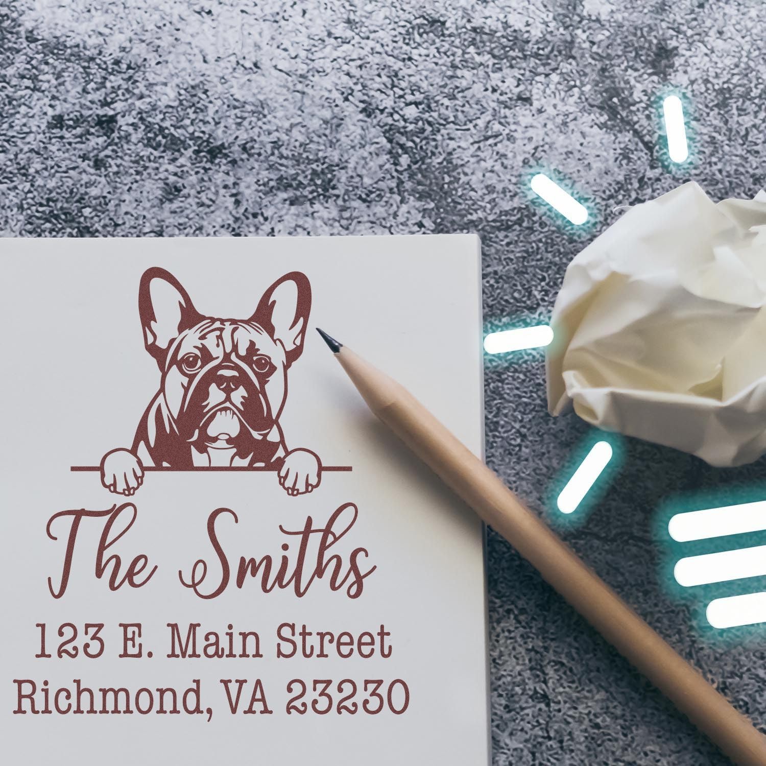 Self-Inking French Bulldog Peekaboo Custom Address Stamp, French Bulldog Address Stamp, Available in 11 Ink Colors, Personalized, Size 1-5/8" Square - Image 5