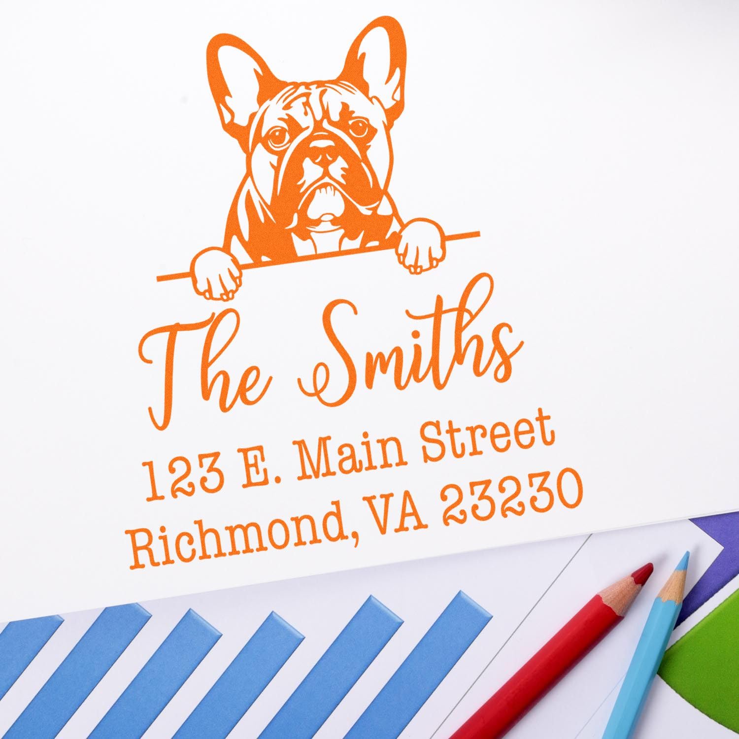 Self-Inking French Bulldog Peekaboo Custom Address Stamp, French Bulldog Address Stamp, Available in 11 Ink Colors, Personalized, Size 1-5/8" Square - Image 6