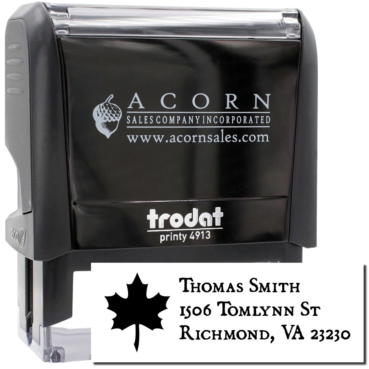Self-Inking Maple Leaf Address Stamper, Rubber Return Address Stamp, New Home Owner Gift, Press and Print Stamping, Up to 10,000 Impressions, Re-Inkable, Your Choice of 11 Ink Colors, Size 7/8" x 2-1/4" - Image 2