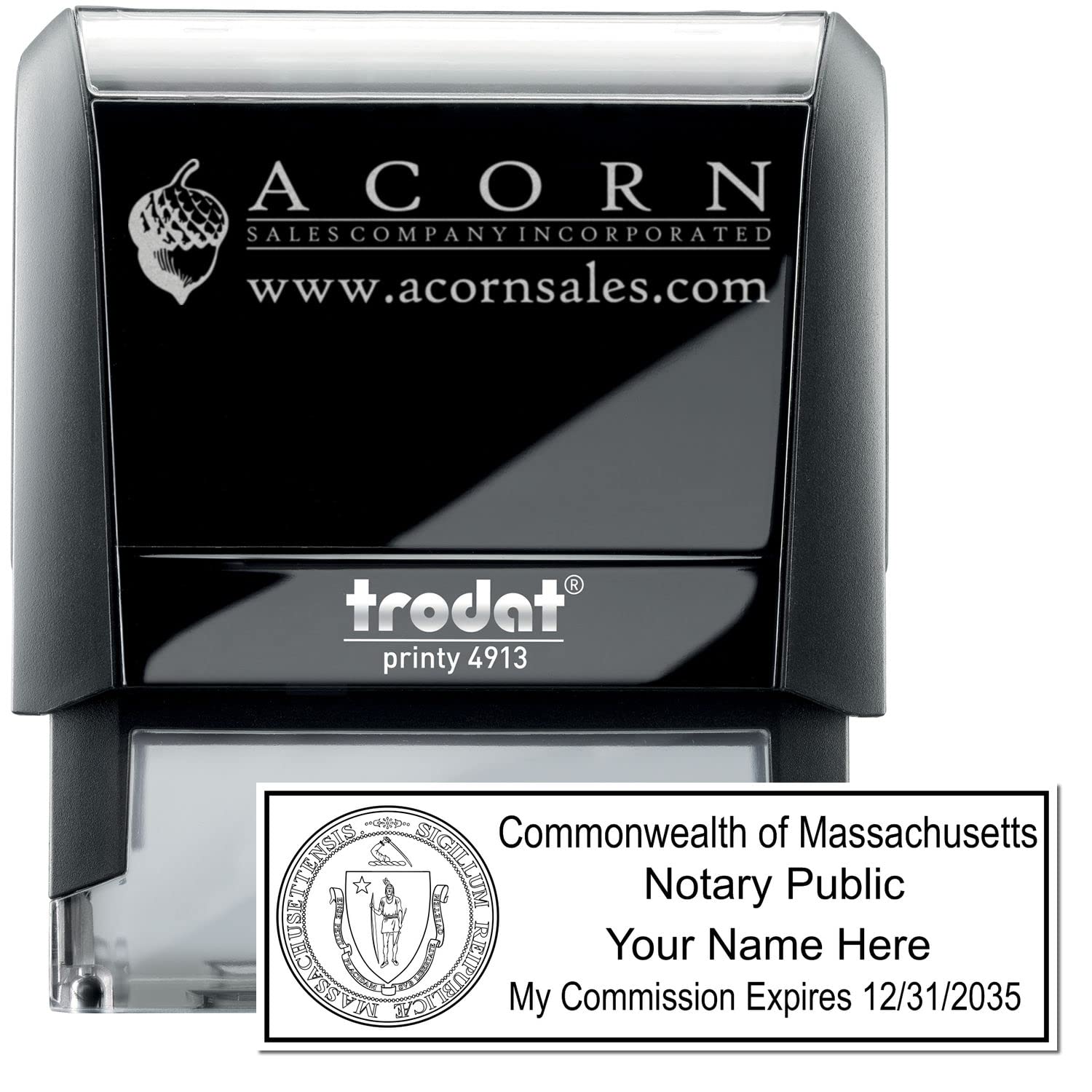 Self Inking Massachusetts Notary Stamp, Notary Stamp Massachusetts, Rectangular Imprint, Sized 7/8" x 2-1/4", Up to 5,000 Impressions, Easy Press and Print Stamping - Image 2