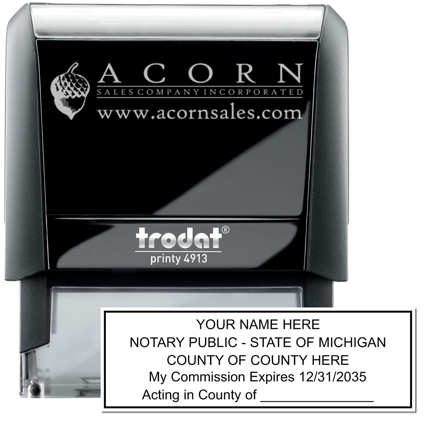 Self-Inking Michigan Notary Stamp, Notary Stamp Michigan, Rectangular Imprint, Sized 7/8" x 2-1/4", Up to 5K Imprints, 11 Ink Colors, Easy Press and Print Stamping, Michigan Notarial Stamp - Image 2