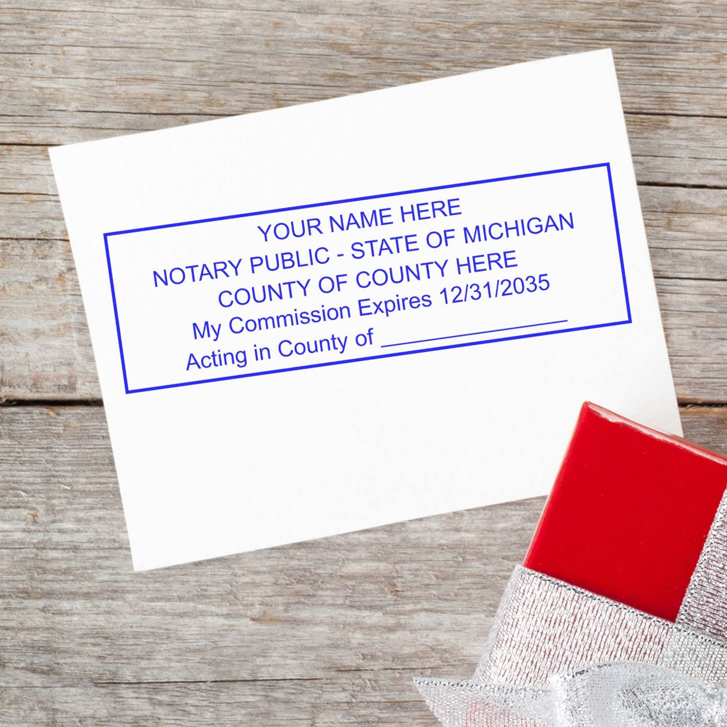 Michigan Rectangular Notary Stamp, MI Notary Stamp, State Board Approved, Economical Wood Handle Rubber Stamp, Uses Stamp Pad, Rectangular Shape, Sized 7/8" x 2-1/4", Michigan Notary - Image 4
