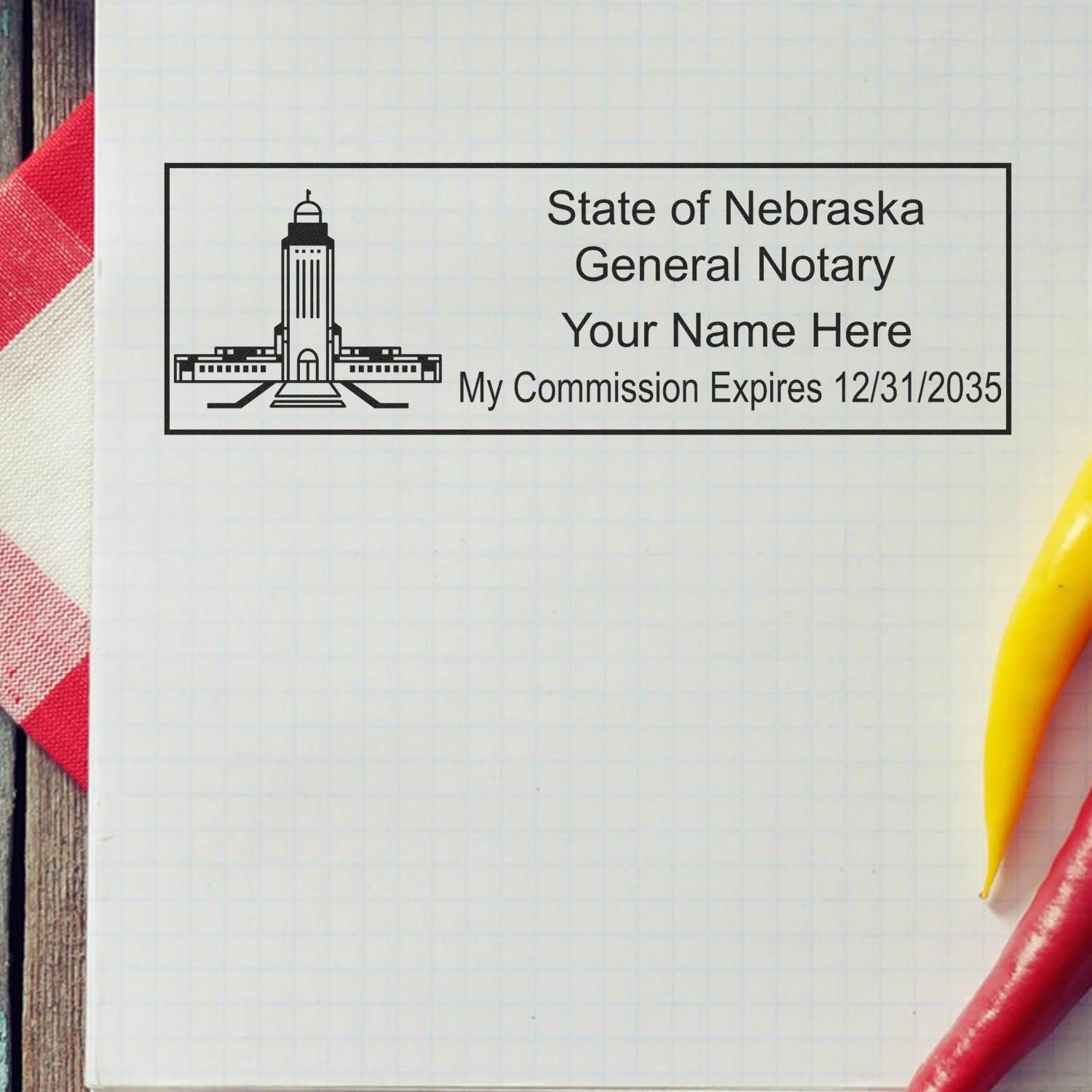 Self Inking Nebraska Notary Stamp, Notary Stamp Nebraska, Rectangular Imprint, Sized 7/8" x 2-1/4", Up to 5,000 Impressions and Available in 11 Ink Colors, Easy Press and Print Stamping