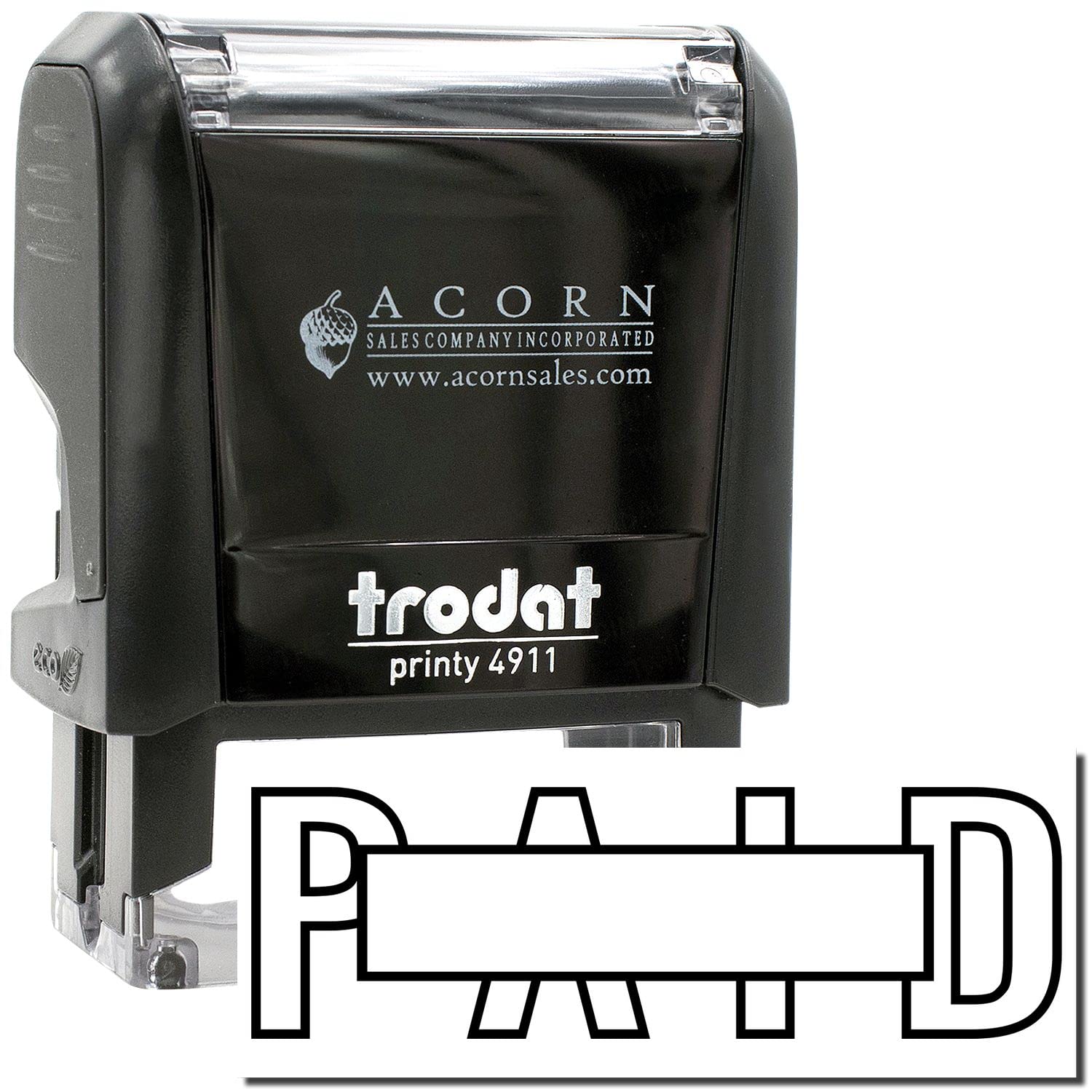 Self-Inking Outline Paid with Box Stamp, Business Supplies, Up to 5K Impressions, Available in 11 Ink Colors, Reinkable, Easy Press and Print Stamping, Size Approx 1/2" x 1-1/2" - Image 2