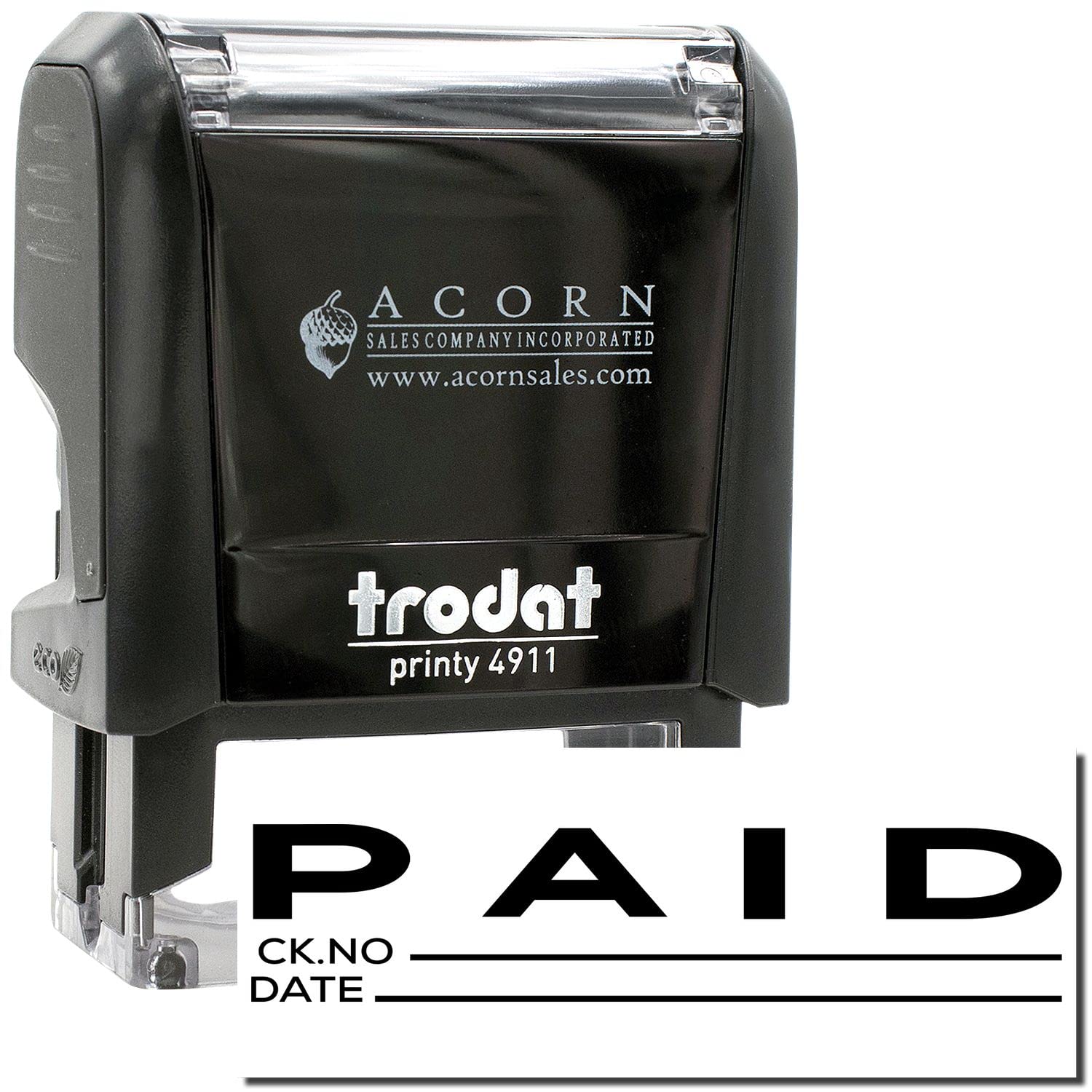 Self-Inking Paid with Ck No Stamp Stamp, Business Office Supplies, Up to 5K Impressions, Available in 11 Ink Colors, Reinkable, Easy Press and Print Stamping, Size Approx 1/2" x 1-1/2" - Image 2