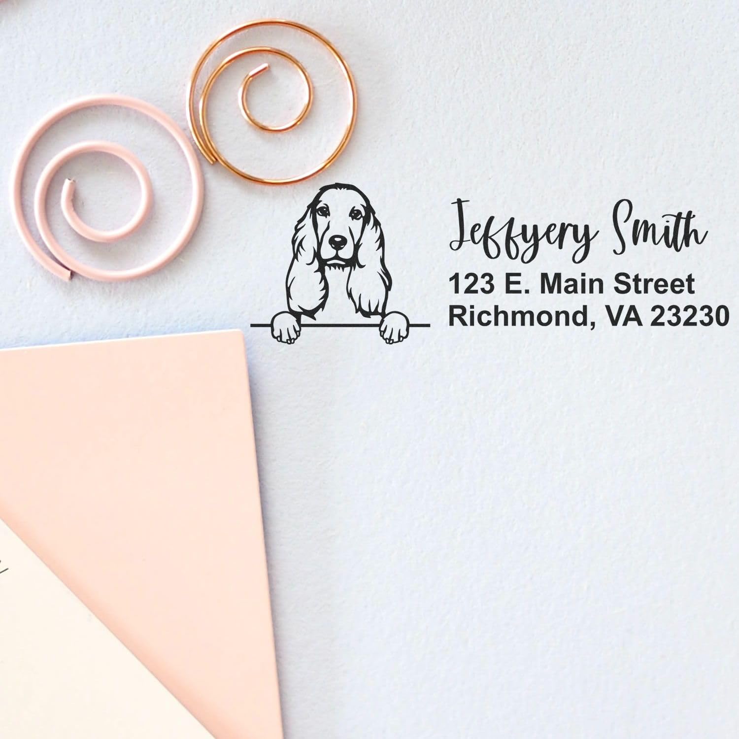 Self-Inking Peeking Cocker Spaniel Address Stamp, Easy Press and Print Stamping, Available in 11 Ink Colors, Rectangular Design, Size 7/8" x 2-1/4"