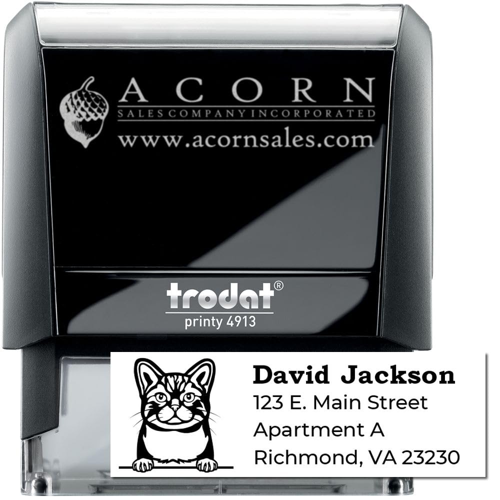 Self-Inking Peeking American Wirehair Cat Custom Address Stamp, Cat Lover Gift, Available in 11 Ink Colors, Rectangular Design, Size 7/8" x 2-1/4" - Image 2