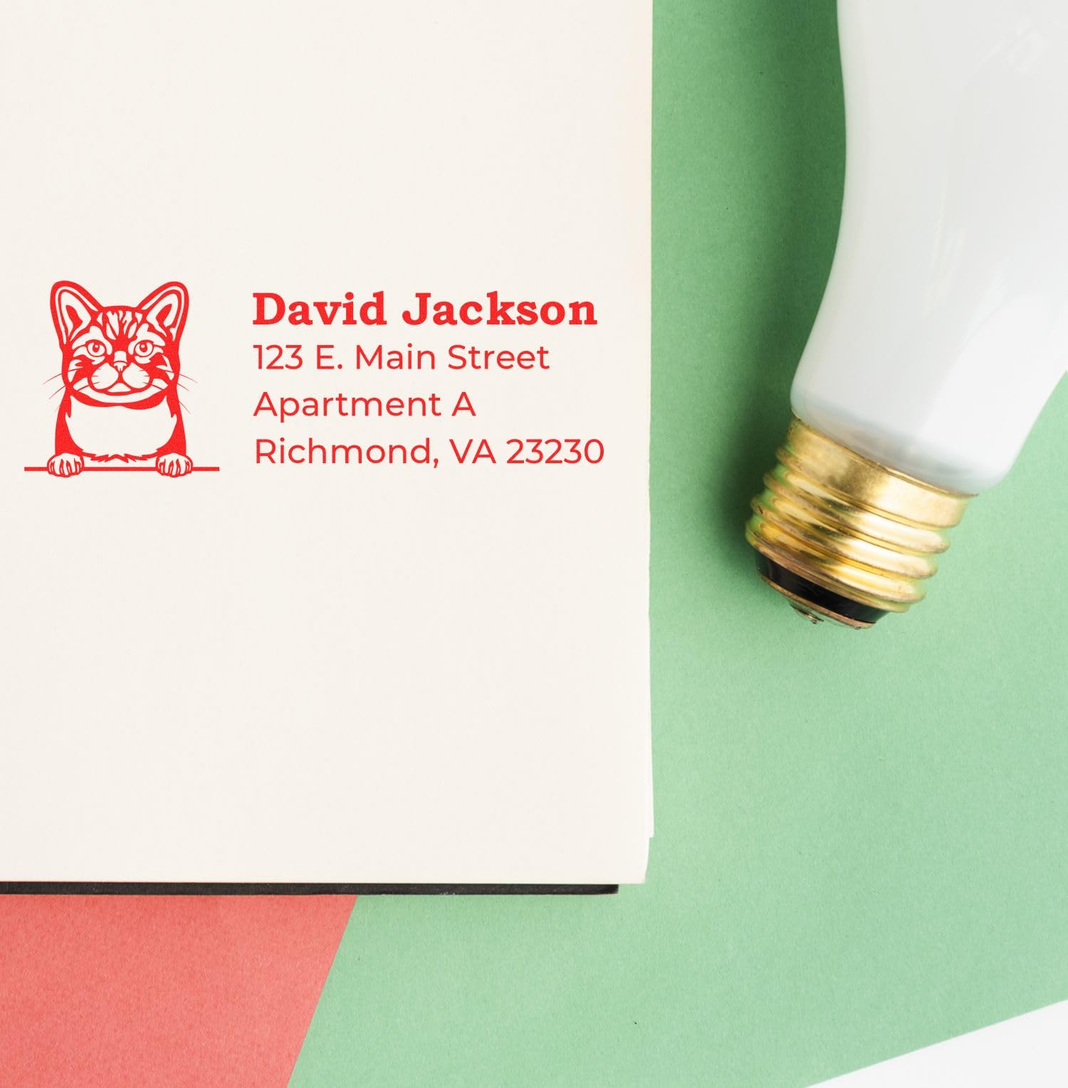 Self-Inking Peeking American Wirehair Cat Custom Address Stamp, Cat Lover Gift, Available in 11 Ink Colors, Rectangular Design, Size 7/8" x 2-1/4" - Image 3