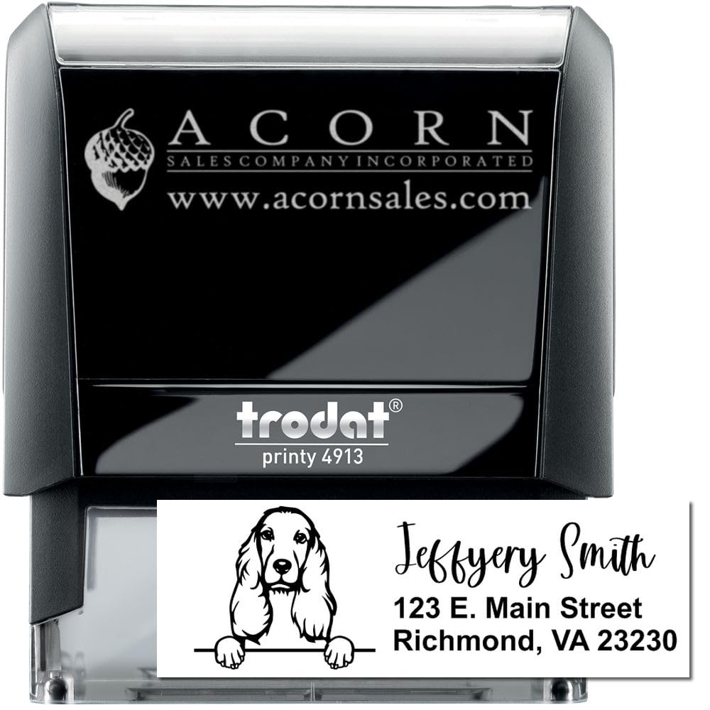 Self-Inking Peeking Cocker Spaniel Address Stamp, Easy Press and Print Stamping, Available in 11 Ink Colors, Rectangular Design, Size 7/8" x 2-1/4" - Image 2