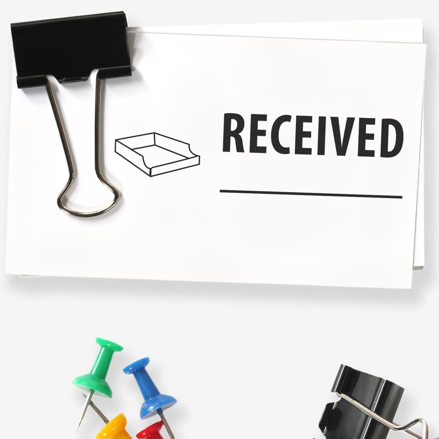 Self-Inking Received with Box Stamp, Ink Stamps for Business, Up to 5K Impressions, Available in 11 Ink Colors, Reinkable, Easy Press and Print Stamping, Size Approx 1/2" x 1-1/2"