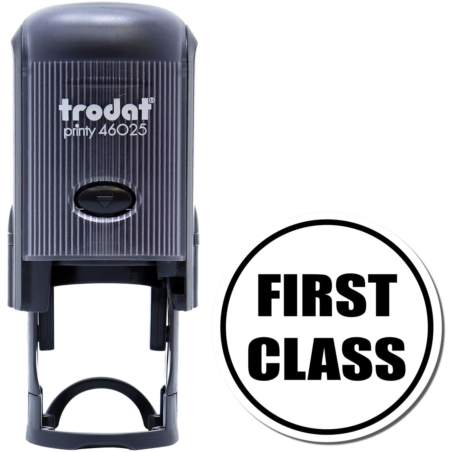 Self-Inking Round First Class Stamp, New Business Supplies, Up to 5K Impressions, Available in 11 Ink Colors, Reinkable, Easy Press and Print Stamping, Size Approx 7/8" Dia - Image 2