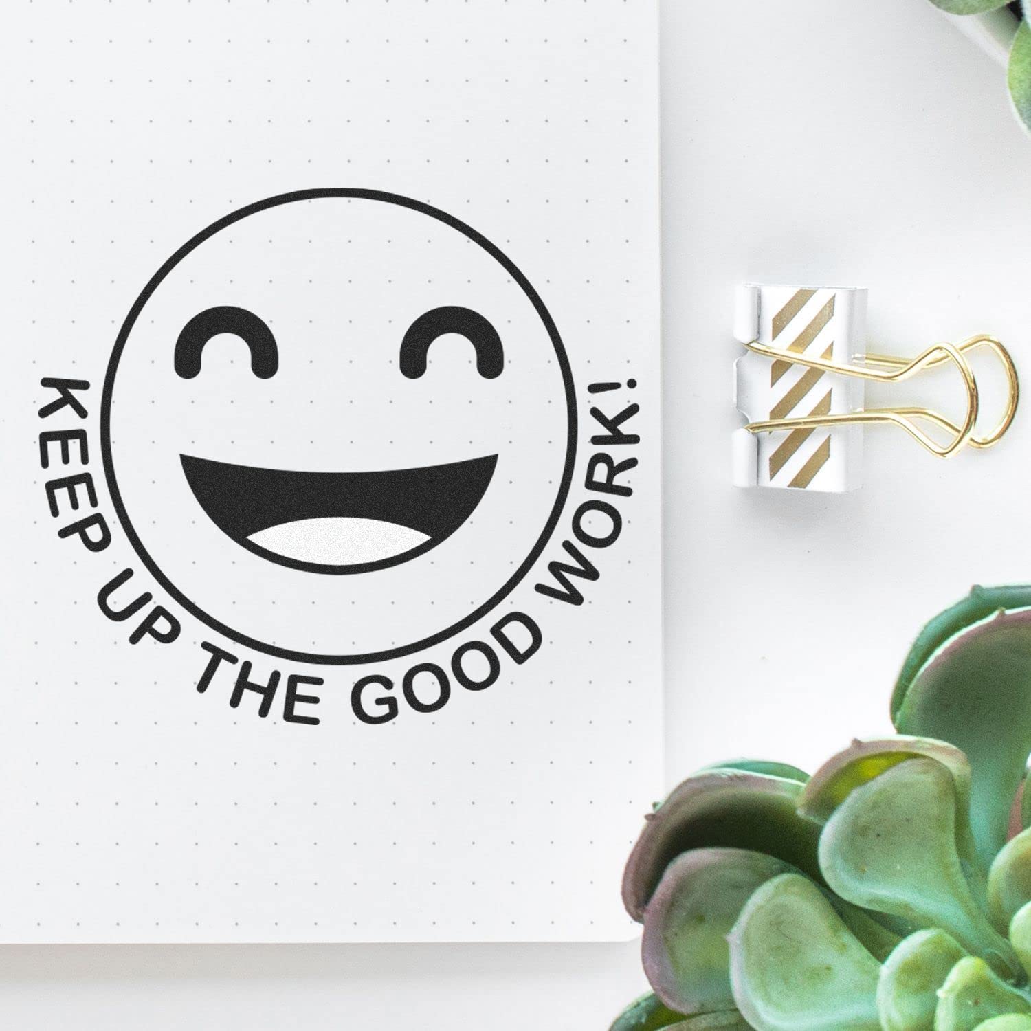Round Keep up The Good Work Smiley Rubber Stamp, Perfect for Teachers, Wooden Handle Rubber Stamp, Uses Stamp Pad, Imprint Size Approx 7/8" Diameter, Laser Engraved, USA Made