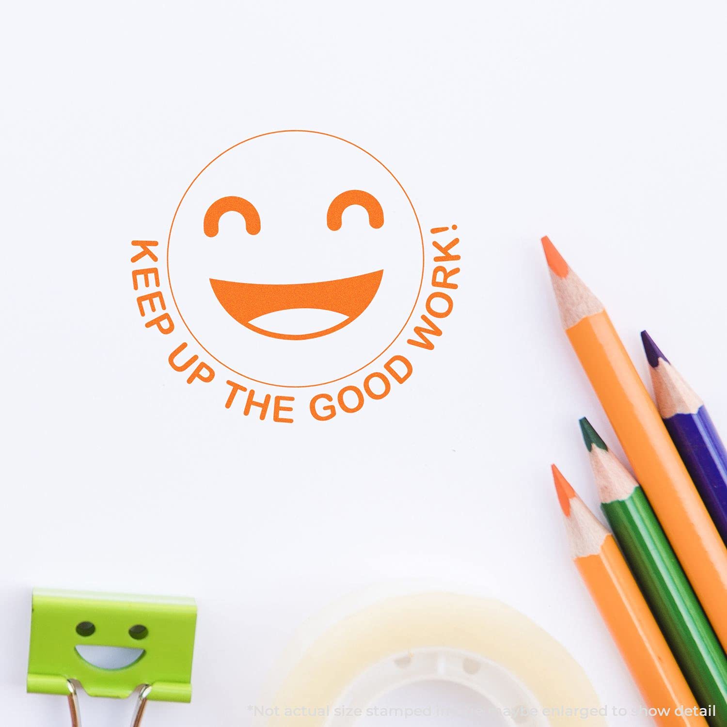 Round Keep up The Good Work Smiley Rubber Stamp, Perfect for Teachers, Wooden Handle Rubber Stamp, Uses Stamp Pad, Imprint Size Approx 7/8" Diameter, Laser Engraved, USA Made - Image 6