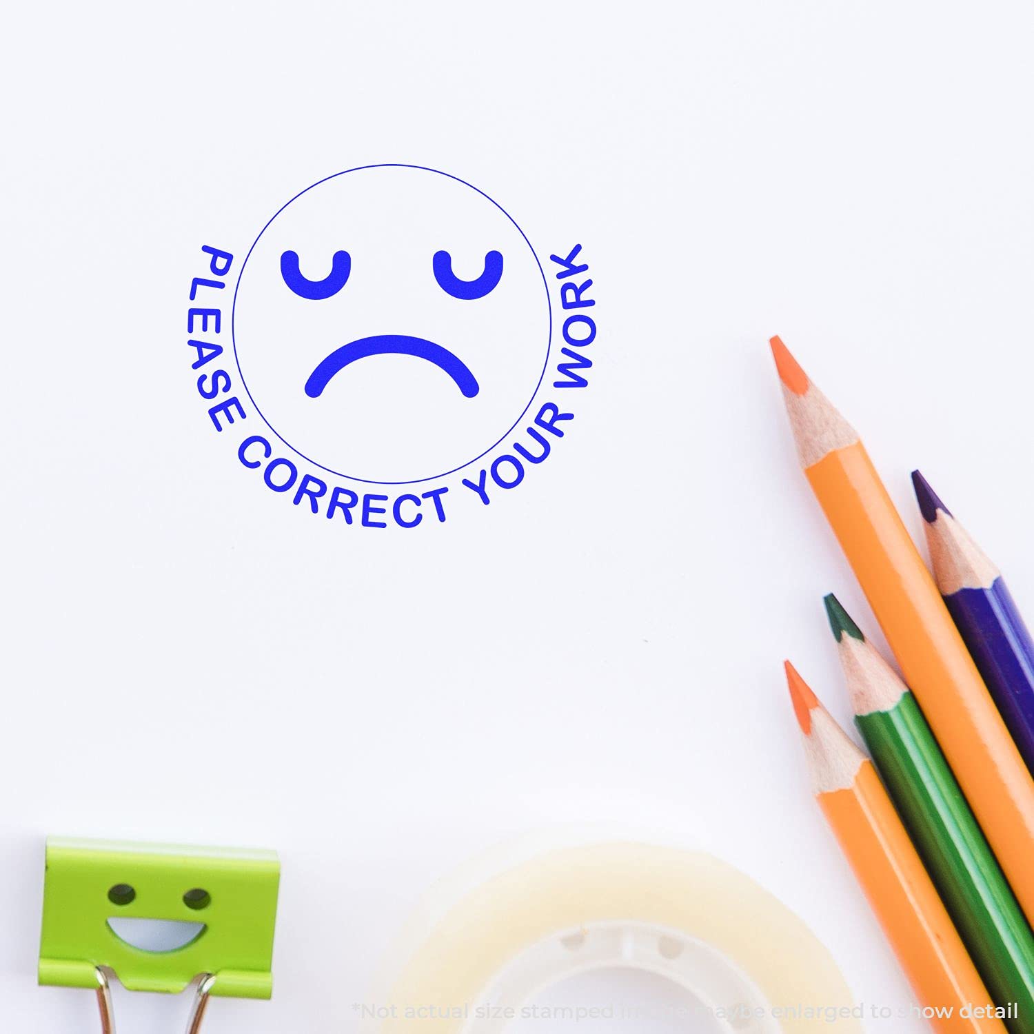 Self-Inking Round Please Correct Smiley Stamp, Teacher Stamp, Up to 5K Impressions, Available in 11 Ink Colors, Reinkable, Easy Press and Print Stamping, Size Approx 7/8" Dia - Image 4