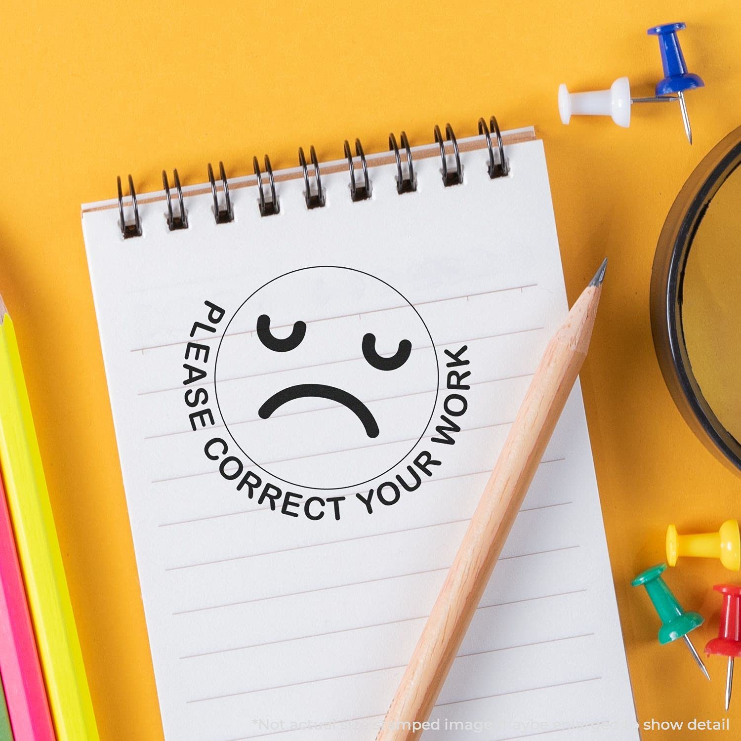 Self-Inking Round Please Correct Smiley Stamp, Teacher Stamp, Up to 5K Impressions, Available in 11 Ink Colors, Reinkable, Easy Press and Print Stamping, Size Approx 7/8" Dia - Image 6