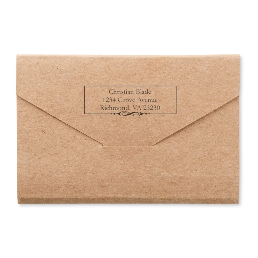 Self-Inking Swirl Border Garamond Address Stamper, Customized Address Stamp, Customized Gift Idea, Press and Print Stamping, Up to 10,000 Impressions, Re-Inkable, Your Choice of 11 Ink Colors, Size 7/8" x 2-1/4" - Image 3