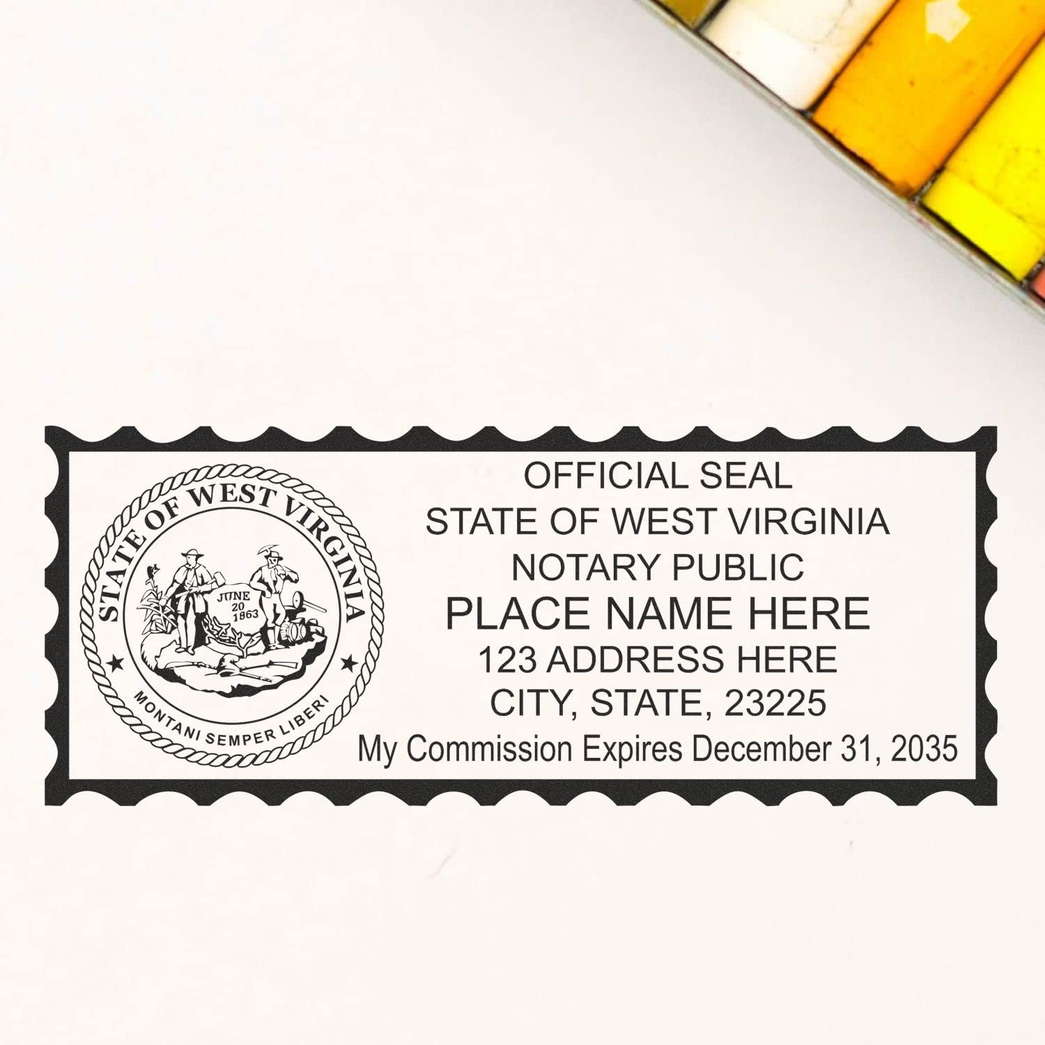 Self Inking West Virginia Notary Stamp, Notary Stamp West Virginia, Rectangular Imprint, Sized 7/8" x 2-1/2", Up to 5,000 Impressions and Available in 11 Ink Colors, Easy Press and Print Stamping