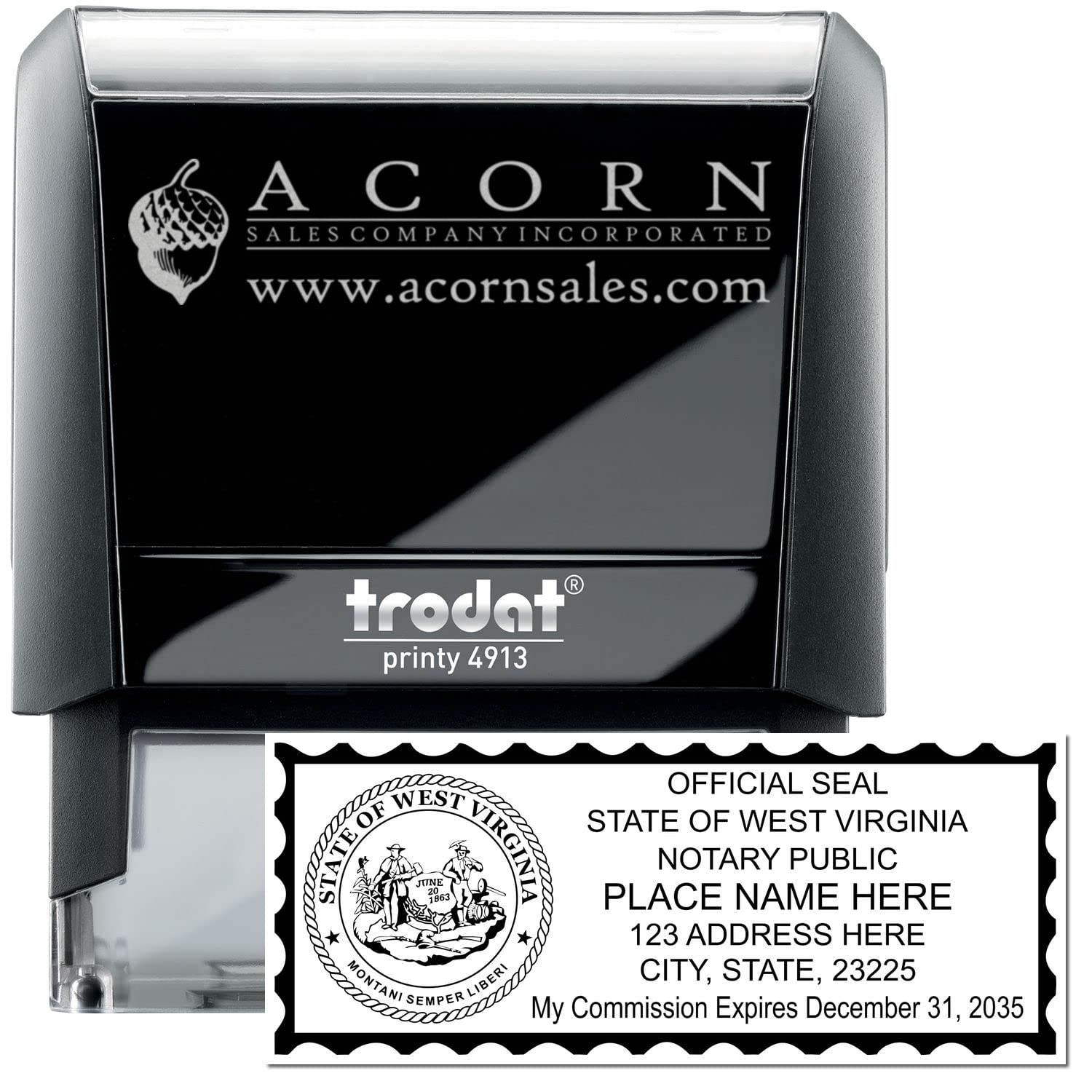 Self Inking West Virginia Notary Stamp, Notary Stamp West Virginia, Rectangular Imprint, Sized 7/8" x 2-1/2", Up to 5,000 Impressions and Available in 11 Ink Colors, Easy Press and Print Stamping - Image 2