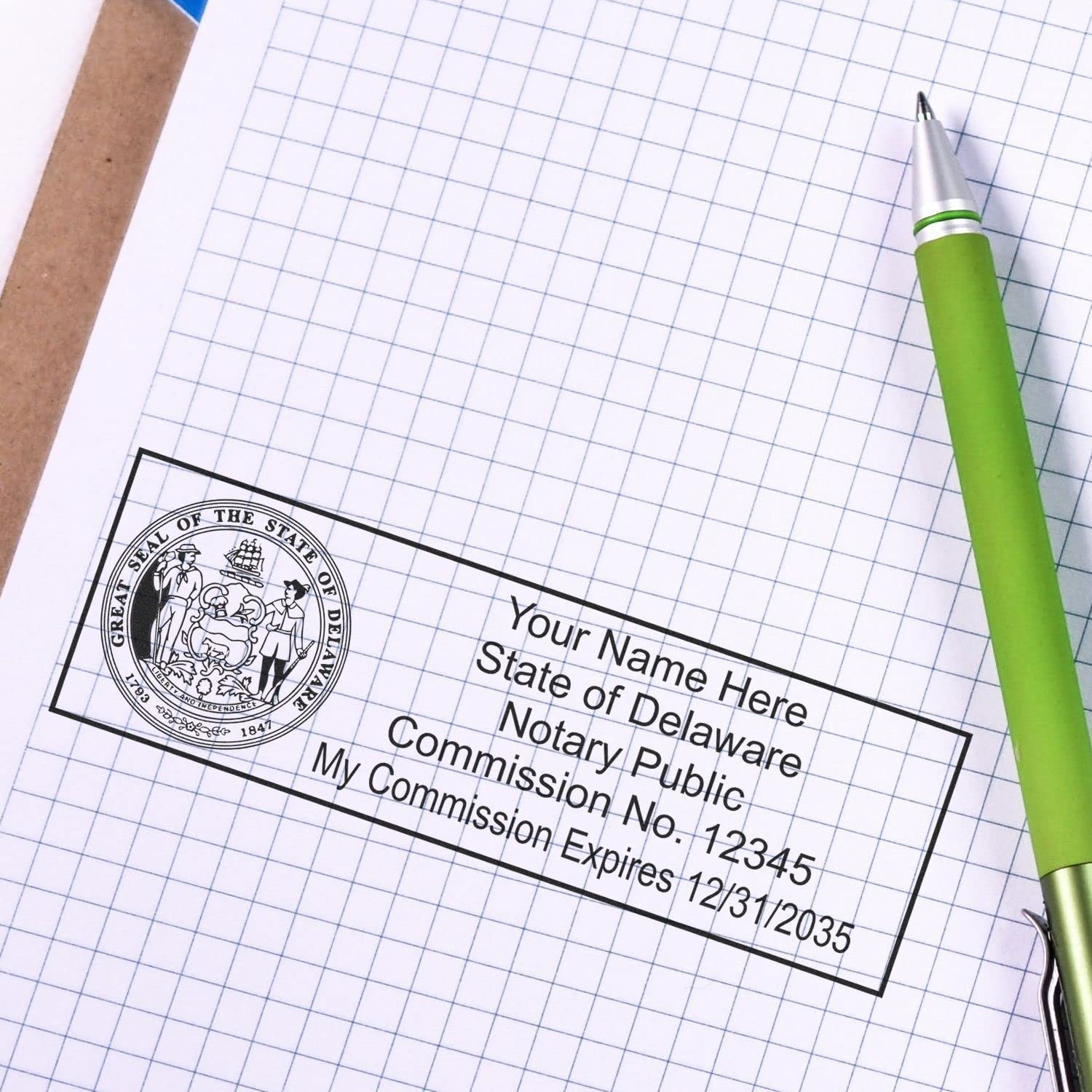 Self Inking Delaware Notary Stamp, Notary Stamp Delaware, Rectangular Imprint, Sized 7/8" x 2-1/4", Up to 5,000 Impressions, Easy Press and Print Stamping