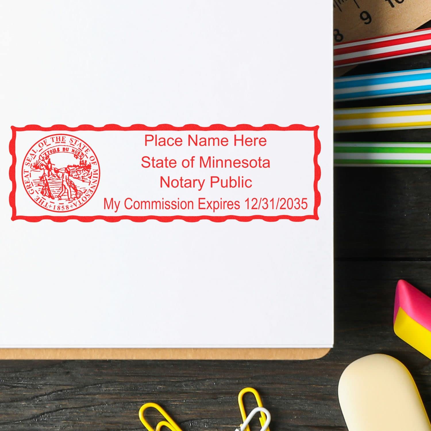 Minnesota State Seal Notary Stamp, MN Notary Stamp, State Board Approved, Economical Wood Handle Rubber Stamp, Uses Stamp Pad, Rectangular Shape, Sized 7/8" x 2-1/4", Minnesota Notary - Image 6