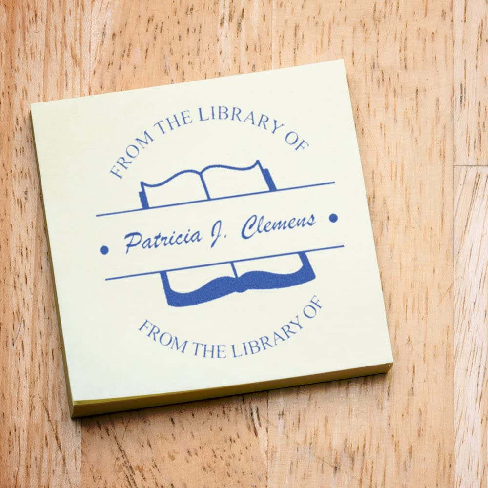 Slim Open Book Library Name Stamp, Pre-Inked Stamp, from The Library of Stamp, Round Design, New Home Gift, Bookplate Stamp, Press and Print Stamping, 1-5/8" Imprint Size - Image 5