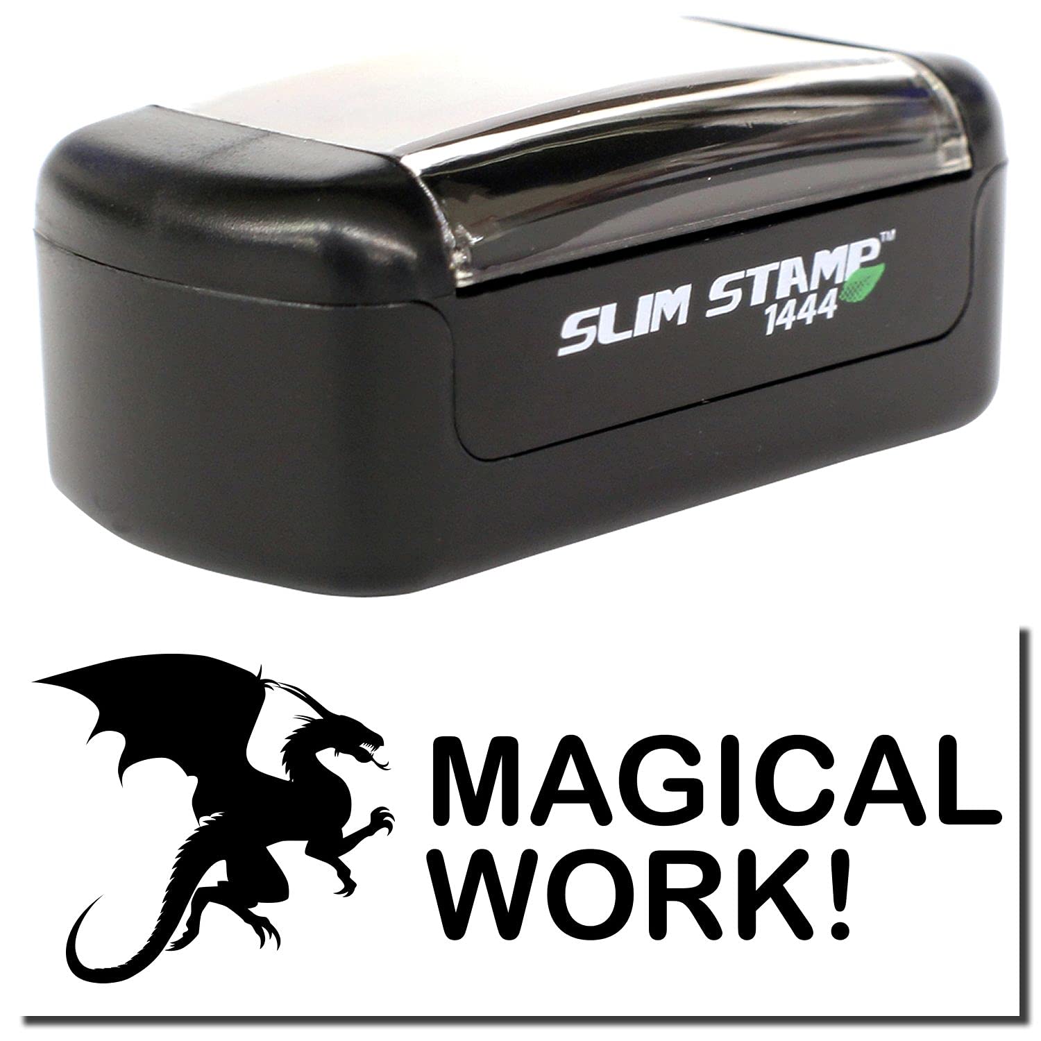 Slim Pre-Inked Dragon Magical Work Stamp, Teacher Supplies, Slim Design, Portable, Easy to Carry, Size Approx 1/2" x 1-1/2", Avail in 5 Ink Colors, Reinkable - Image 2