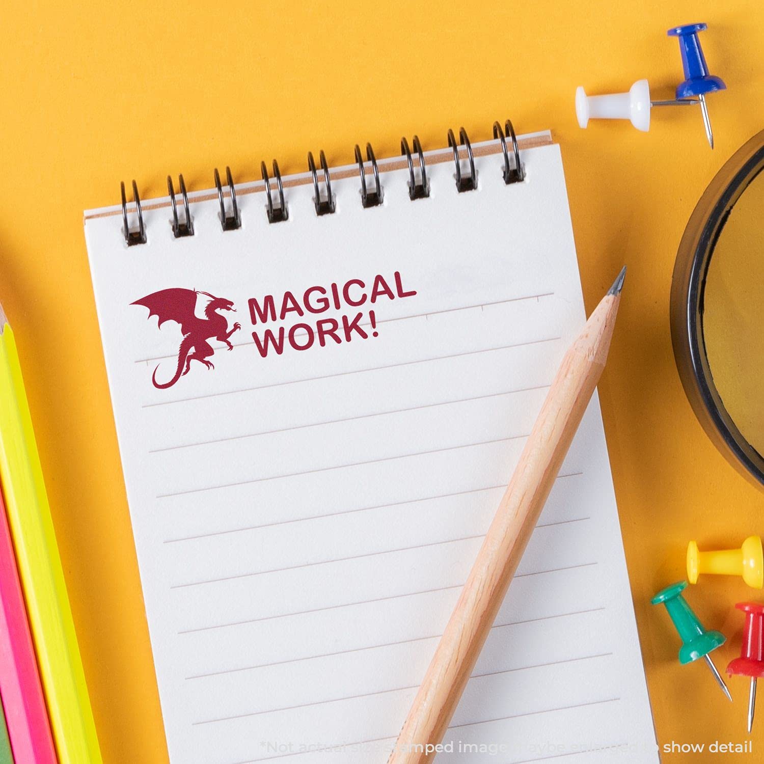 Slim Pre-Inked Dragon Magical Work Stamp, Teacher Supplies, Slim Design, Portable, Easy to Carry, Size Approx 1/2" x 1-1/2", Avail in 5 Ink Colors, Reinkable - Image 4