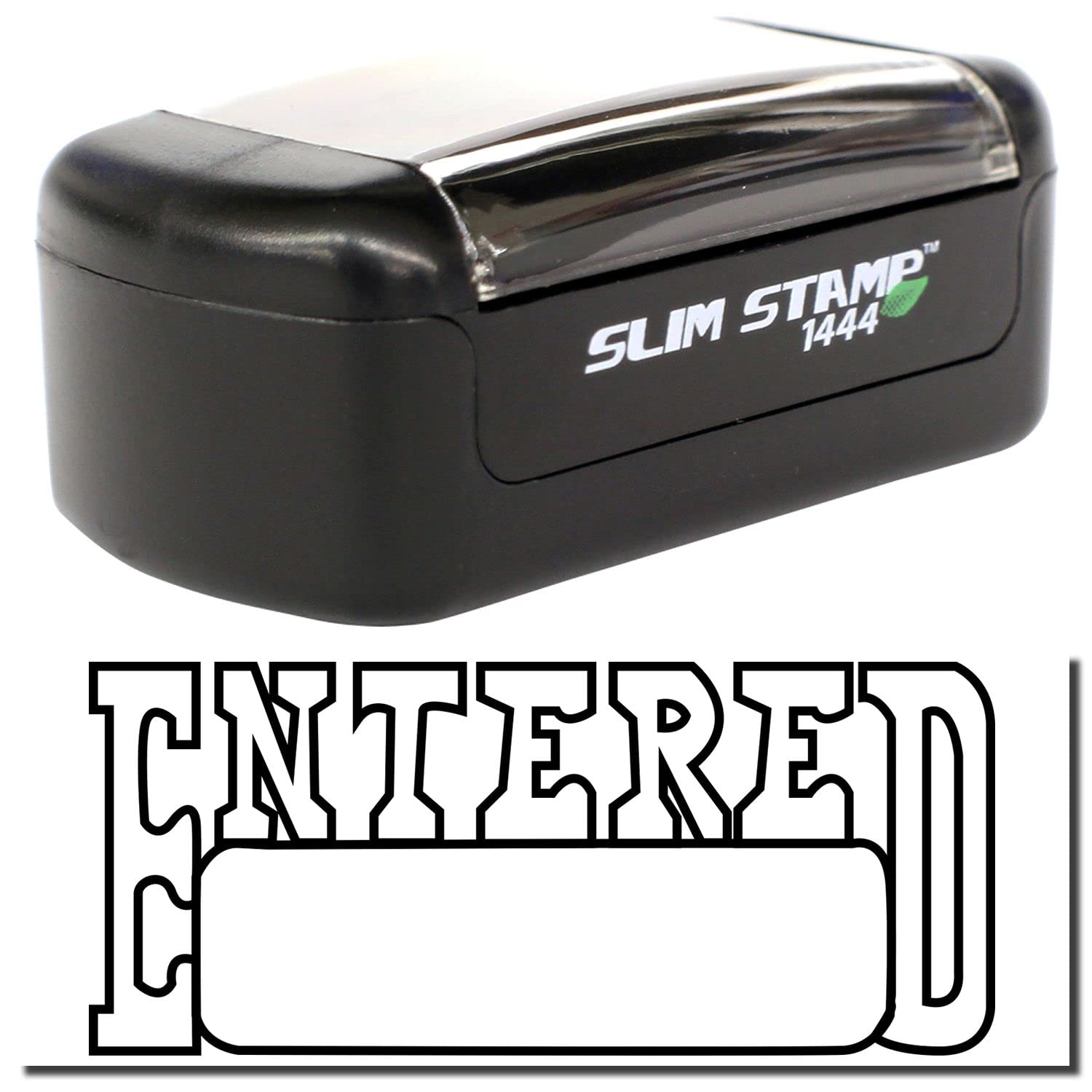 Slim Pre-Inked Entered with Date Box Stamp, Perfect for Physicians, Slim Design, Portable, Easy to Carry, Size Approx 1/2" x 1-1/2", Avail in 5 Ink Colors, Reinkable - Image 2