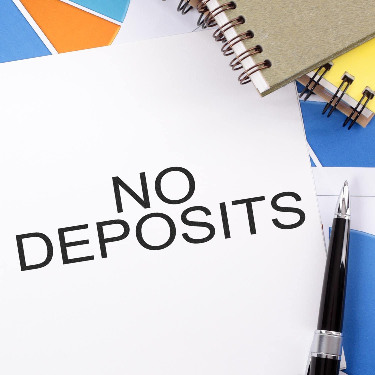 Slim Pre Inked No Deposits Stamp, Bank Teller Supplies, Slim Design, Portable, Easy to Carry, Size Approx 1/2" x 1-1/2", Avail in 5 Ink Colors, Reinkable