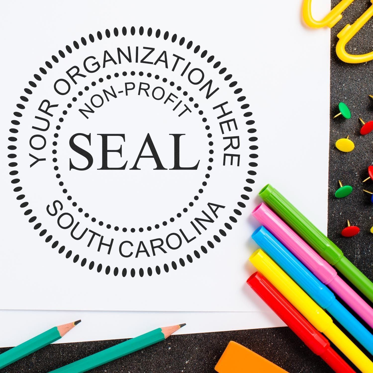 South Carolina Not for Profit Corporate Seal Rubber Stamp, SC Non-Profit Stamp, Uses Stamp Pad, Wood Handle, 1-5/8 Size, Personalized, Customized Non-Profit Company Stamp, SC Stamp