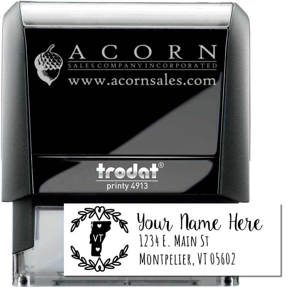 State Love Self-Inking Address Stamp for Vermont, Pink, Purple or Black Case, Features State Outline, Rectangular Design, Size 7/8" x 2-1/4" - Image 2