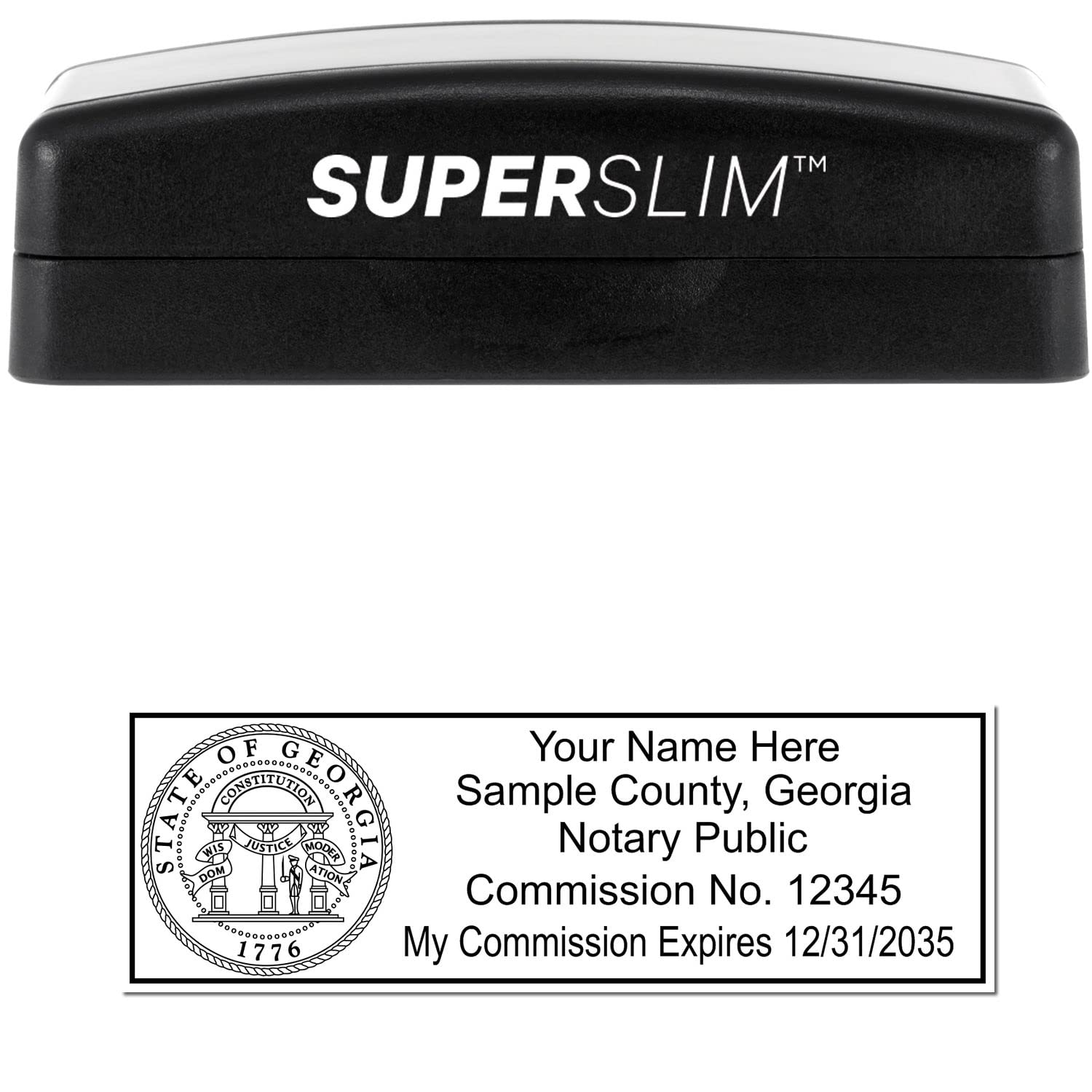 Super Slim Pre-Inked Rectangular Georgia Notary Stamp, Sleek and Compact, 7/8" x 2-1/4" Imprint Size, Available in 5 Ink Colors - Image 2