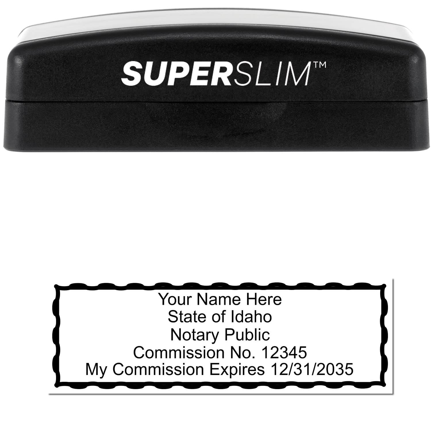 Super Slim Pre-Inked Rectangular Idaho Notary Stamp, Sleek and Compact, 7/8" x 2-1/4" Imprint Size, Available in 5 Ink Colors - Image 2