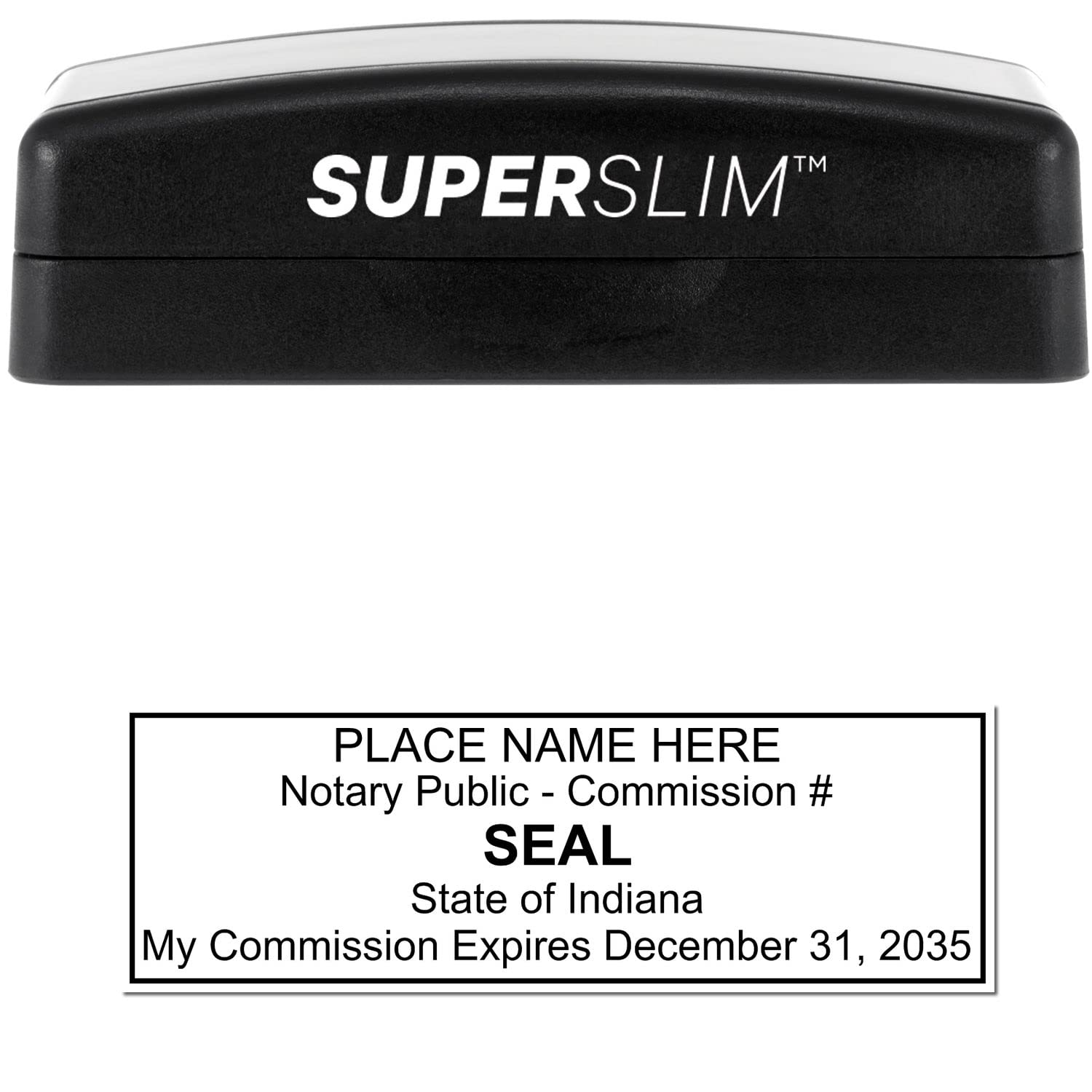 Super Slim Pre-Inked Rectangular Indiana Notary Stamp, Sleek and Compact, 7/8" x 2-1/4" Imprint Size, Available in 5 Ink Colors - Image 2