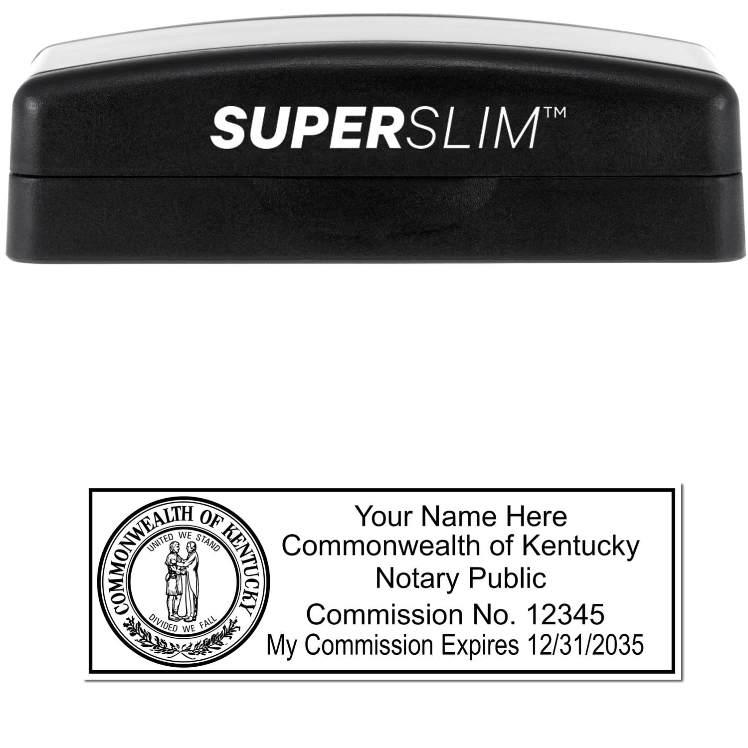Super Slim Pre-Inked Rectangular Kentucky Notary Stamp, Sleek and Compact, 7/8" x 2-1/4" Imprint Size, Available in 5 Ink Colors - Image 2