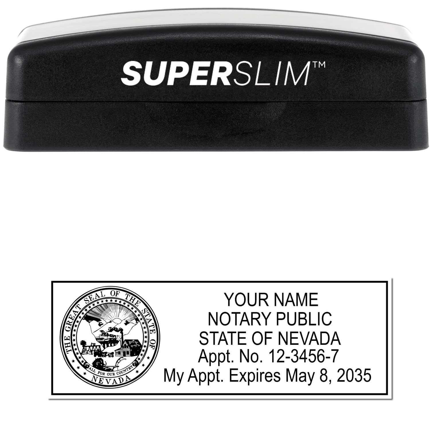 Super Slim Pre-Inked Rectangular Nevada Notary Stamp, Sleek and Compact, 7/8" x 2-1/4" Imprint Size, Available in 5 Ink Colors - Image 2