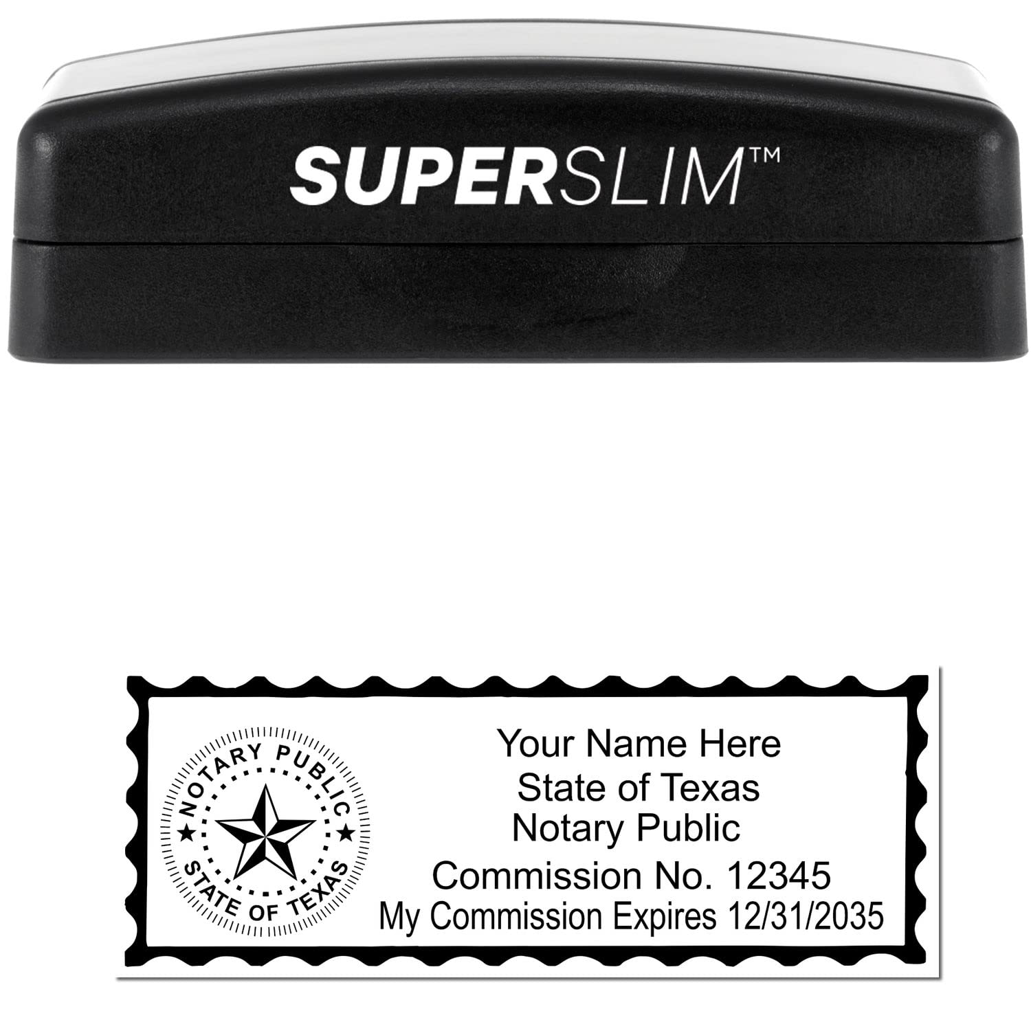Super Slim Pre-Inked Rectangular Texas Notary Stamp, Sleek and Compact, 7/8" x 2-1/4" Imprint Size, Available in 5 Ink Colors - Image 2