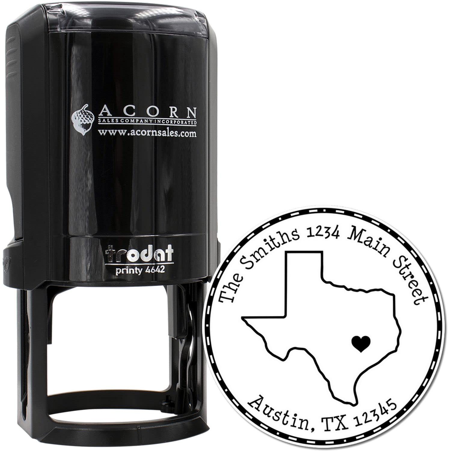 Texas Return Address Stamp, Round Self Inking Customized, 1-5/8" Imprint Size Texas State Luv Stamper, Available in 11 Ink Colors - Image 2