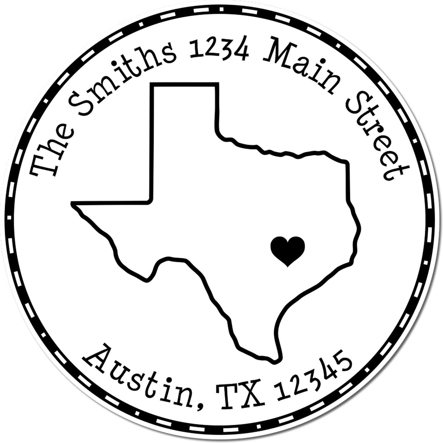 Texas Return Address Stamp, Round Self Inking Customized, 1-5/8" Imprint Size Texas State Luv Stamper, Available in 11 Ink Colors - Image 3