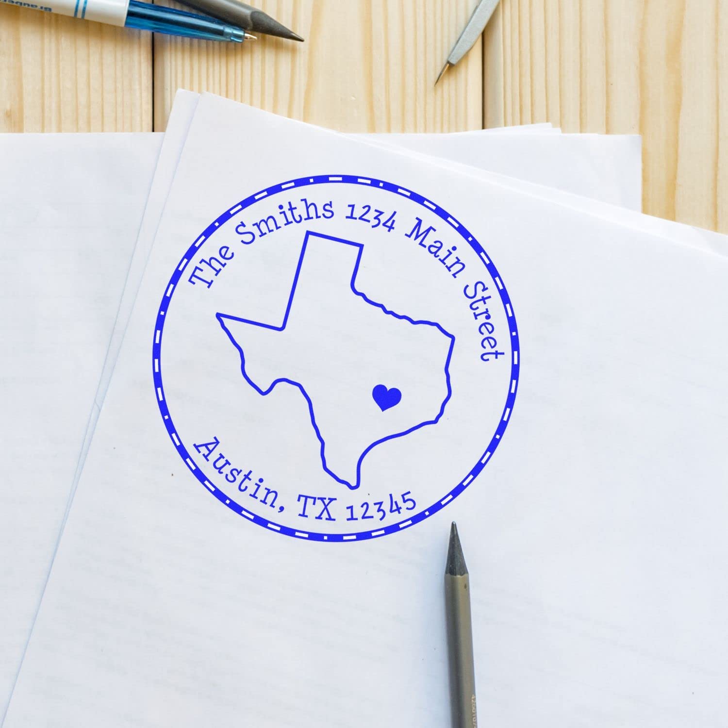 Texas Return Address Stamp, Round Self Inking Customized, 1-5/8" Imprint Size Texas State Luv Stamper, Available in 11 Ink Colors - Image 6