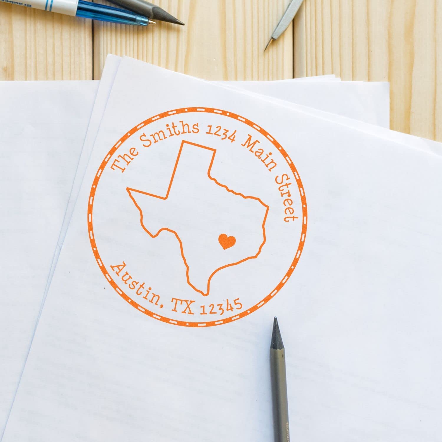 Texas Return Address Stamp, Round Self Inking Customized, 1-5/8" Imprint Size Texas State Luv Stamper, Available in 11 Ink Colors - Image 7