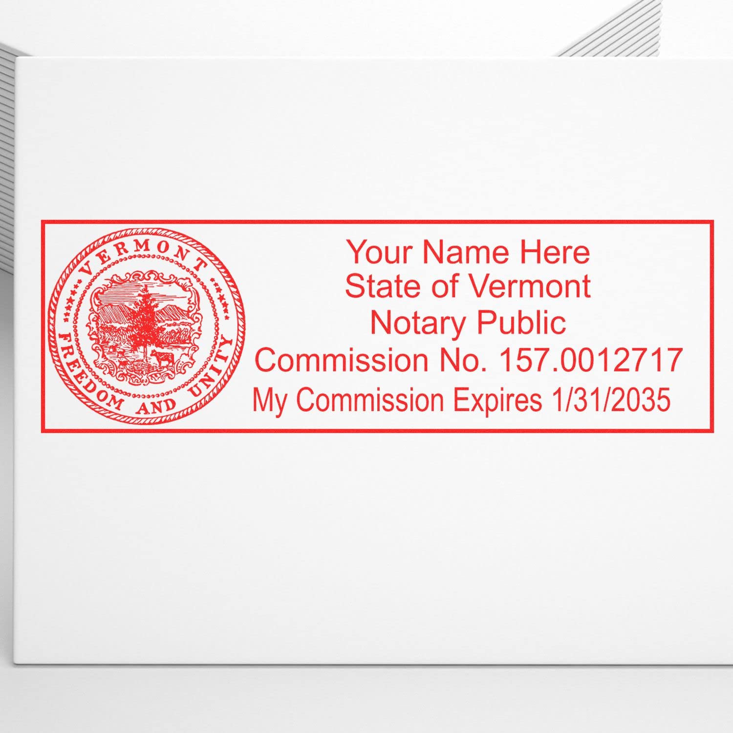 Vermont State Seal Notary Stamp, VT Notary Stamp, State Board Approved, Economical Wood Handle Rubber Stamp, Uses Stamp Pad, Rectangular Shape, Sized 7/8" x 2-1/4", Vermont Notary - Image 6